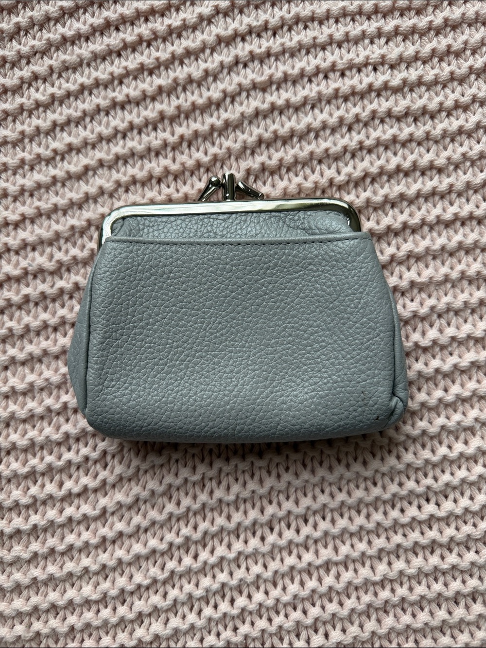 Gray Leather Kiss-Lock Coin Purse